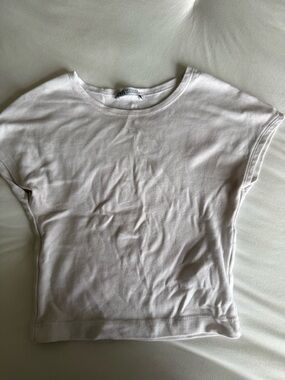 Zara White Crewneck Cap-Sleeve Top